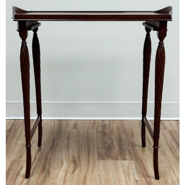 English Antique Leather Inset Top Carved Wood Tea Table For Sale - Image 3 of 12