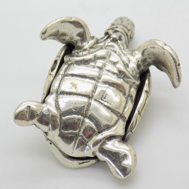 Metal Vintage Italian Handmade Genuine Silver Sea Turtle Caretta Caretta Figurine, 1980s For Sale - Image 7 of 13