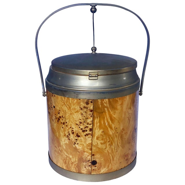 1960s Italian Burl Wood Ice Bucket, Carafe, & Tray Bar Set, in Milo Baughman Style - Set of 3 For Sale - Image 13 of 16