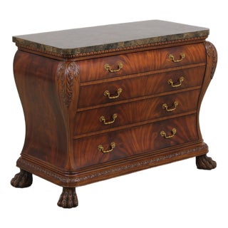 Maitland Smith Flame Mahogany Marble Top Bombe Dresser For Sale