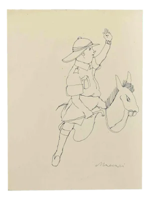 Mino Maccari, Horseman, Drawing in Ink, 1960s
