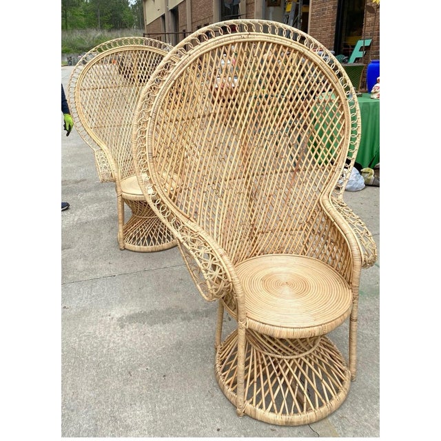Large Vintage Boho Chic Sturdy Wicker Intricate Peacock Chair For Sale - Image 4 of 8