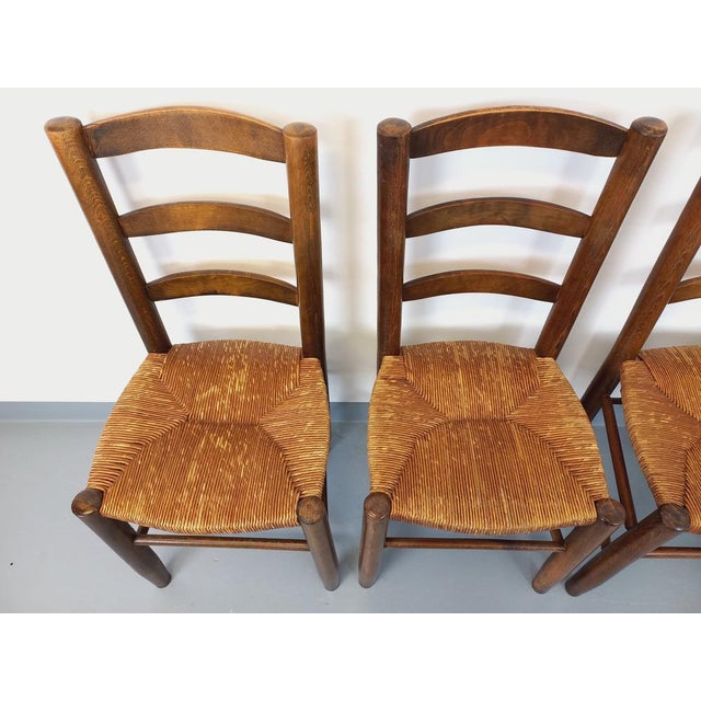 Vintage Brutalist Wooden and Straw Chairs, 1960s, Set of 4 For Sale - Image 3 of 18