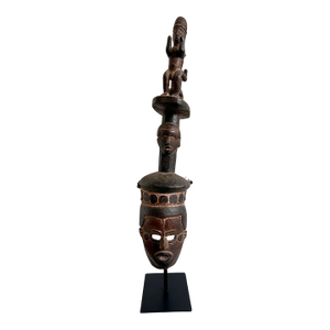 Tall African Ibibio Head Mask with Polychrome Nigeria Provenance