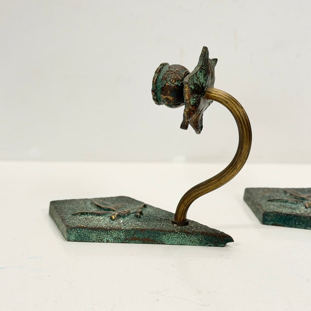 Art Deco Wall Sconces in Green-Patinated Bronze or Brass, 1930s, Set of 2 For Sale - Image 6 of 10