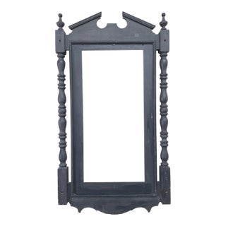Early 20th Century Victorian Eastlake Style Black Pier Mirror Frame, Architectural Turned Column Wall Surround, Large 55.5 Inch For Sale