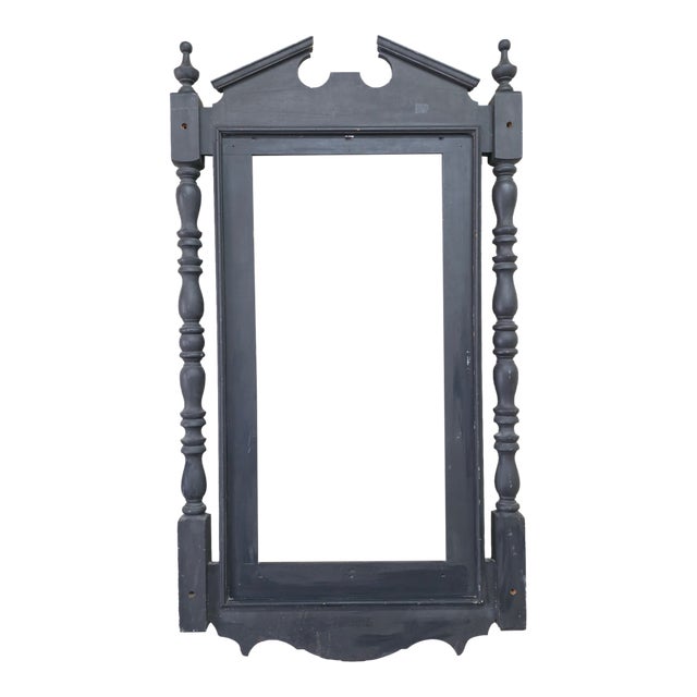 Early 20th Century Victorian Eastlake Style Black Pier Mirror Frame, Architectural Turned Column Wall Surround, Large 55.5 Inch For Sale
