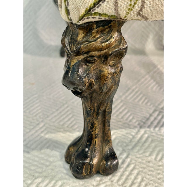 Vintage Petite Foot Stool or Foot Rest With Bronze Finish Lions Head and Paw Legs For Sale In New Orleans - Image 6 of 9