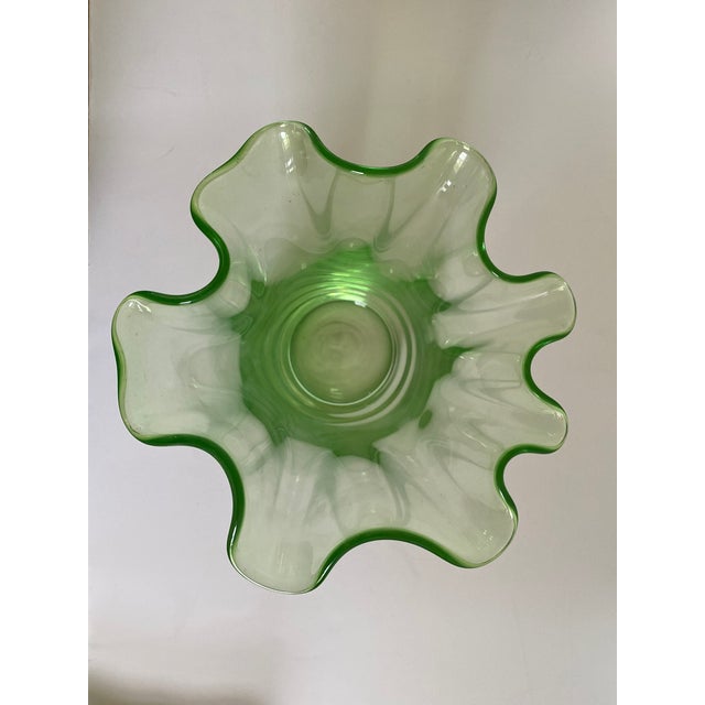 Mid-Century Italian Fazzoletto Green Murano Glass Vase For Sale - Image 4 of 13
