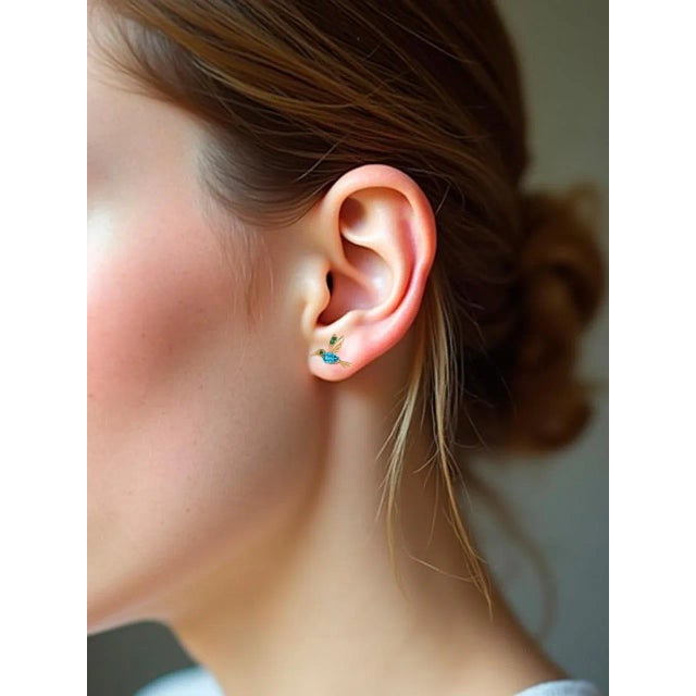 14k Gold Hummingbird Earings Studs with Topazs. Topaz Bird Stud Earrings. 14k Gold Hummingbird earings studs with topazs....