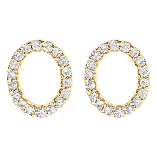 10K Yellow Gold 1/10 Cttw Diamond 'O' Initial Stud Earring For Sale