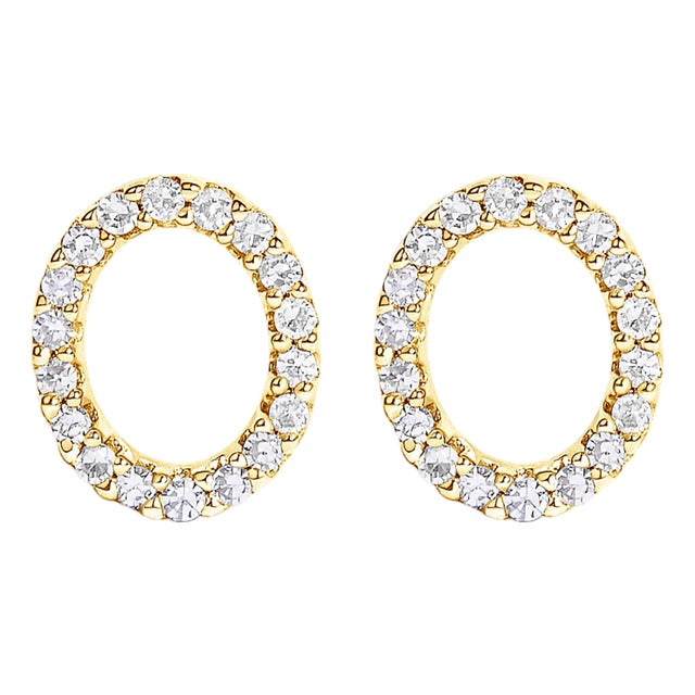 10K Yellow Gold 1/10 Cttw Diamond 'O' Initial Stud Earring For Sale