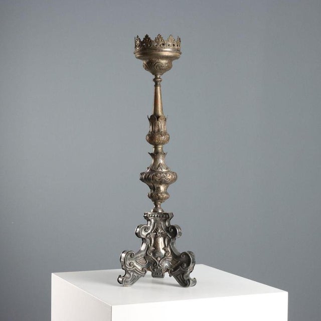 Embossed and Patinated Silver Sheet Metal Torchlight For Sale - Image 9 of 9