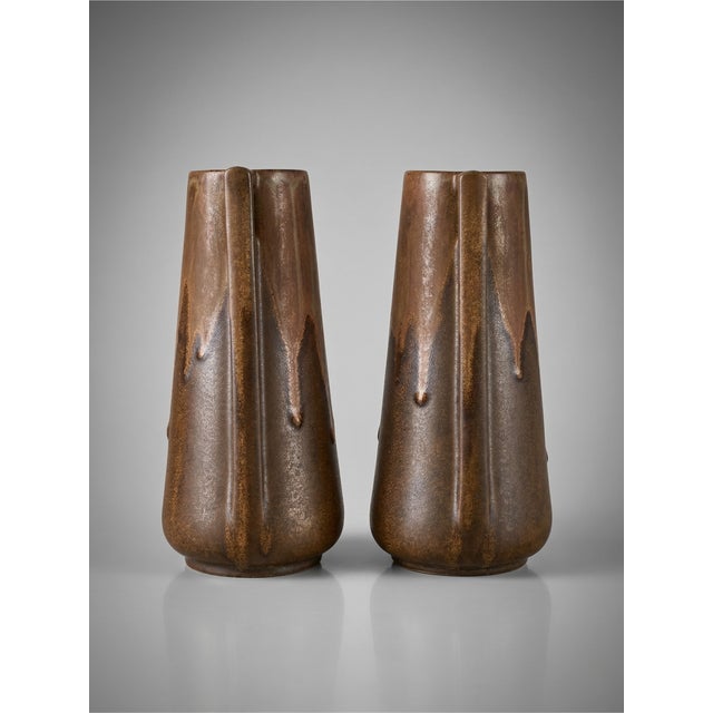 Vintage French Glazed Ceramic Model 244 Vases from Denbac, 1930s, Set of 2 For Sale - Image 4 of 9
