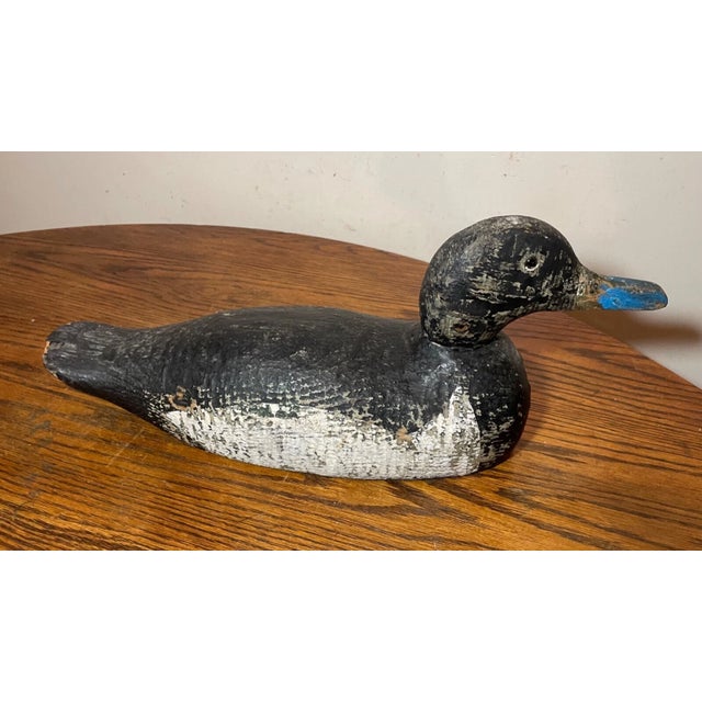 Antique 1920s Hand Carved Wood Folk Art Bluebill Drake Duck Decoy Bird Sculpture For Sale - Image 9 of 12