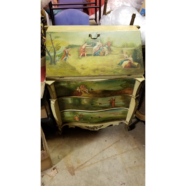 Mid 19th Century Victorian French Commode Scriban Writing Desk PAinting Couple For Sale - Image 5 of 13
