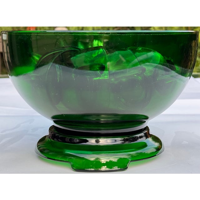 Mid-Century Anchor Hocking Hunter Green Glass Cache Pot or Punch Bowl Set - 12 Pieces For Sale In Seattle - Image 6 of 18