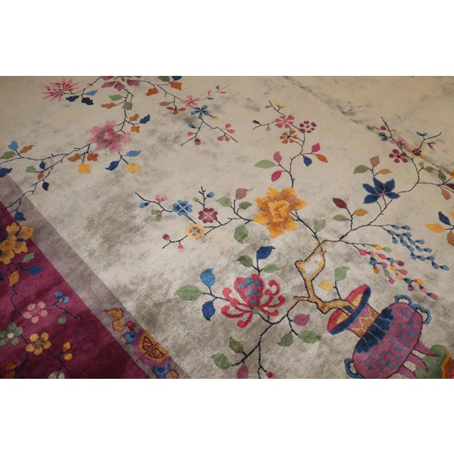 Early 20th Century Early 20th Century Zabihi Collection Large Art Deco Chinese Room Size Rug - 12'1" x 14'6" For Sale - Image 5 of 18