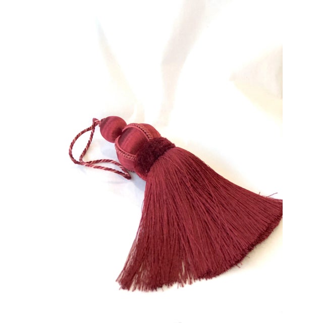 Ruby Red Key Tassel With Satin and Cut Velvet Details For Sale In New York - Image 6 of 14