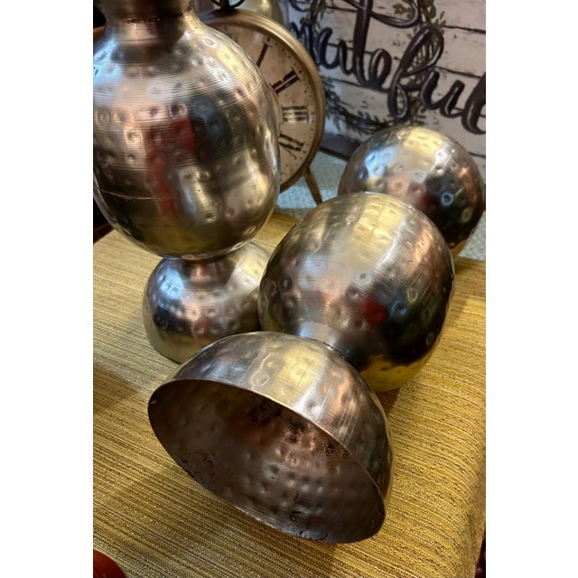 Large Pair of Vintage Farmhouse Hammered Metal Candle Holders For Sale In Saint Louis - Image 6 of 6