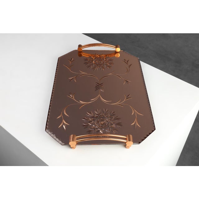 Metal Art Deco Mirrored Glass and Copper Tray, Belgium, 1920s For Sale - Image 7 of 13