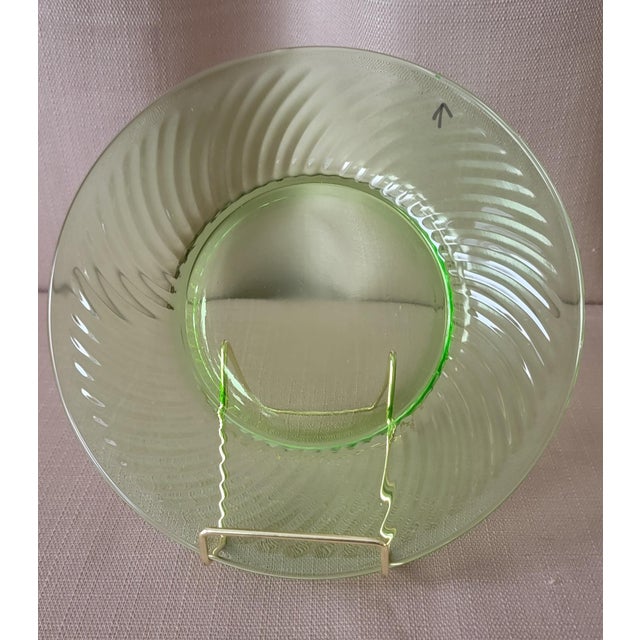 Transparent Green Uranium Glass Salad Plates Set of 6 Early 20th Century For Sale - Image 13 of 18