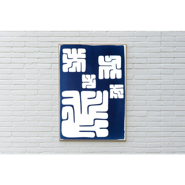 2020s 2021 "Mayan Block Figures" Abstract Cyanotype on Watercolor Paper For Sale - Image 5 of 10