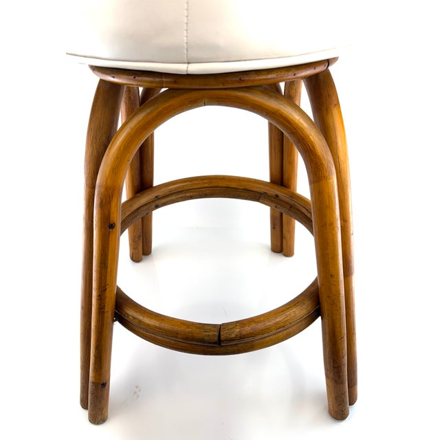Mid Century Bentwood Rattan Stool With Cream Upholstered Cushion For Sale - Image 9 of 12