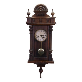 Antique German Junghans Vienna Mahogany Converted Battery Power Clock 31" For Sale