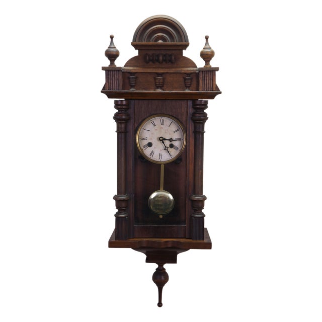 Antique German Junghans Vienna Mahogany Converted Battery Power Clock 31" For Sale