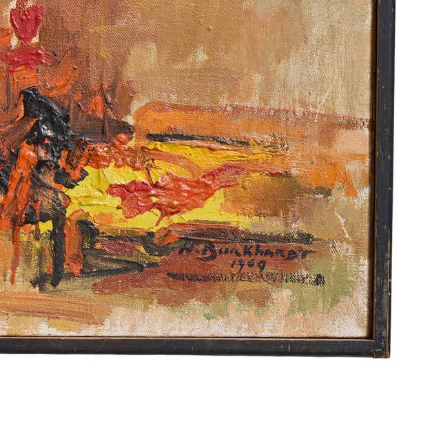 Hans Burkhardt Hans Gustav Burkhardt Mid Century 1969 Signed Abstract Original Oil Painting For Sale - Image 4 of 4