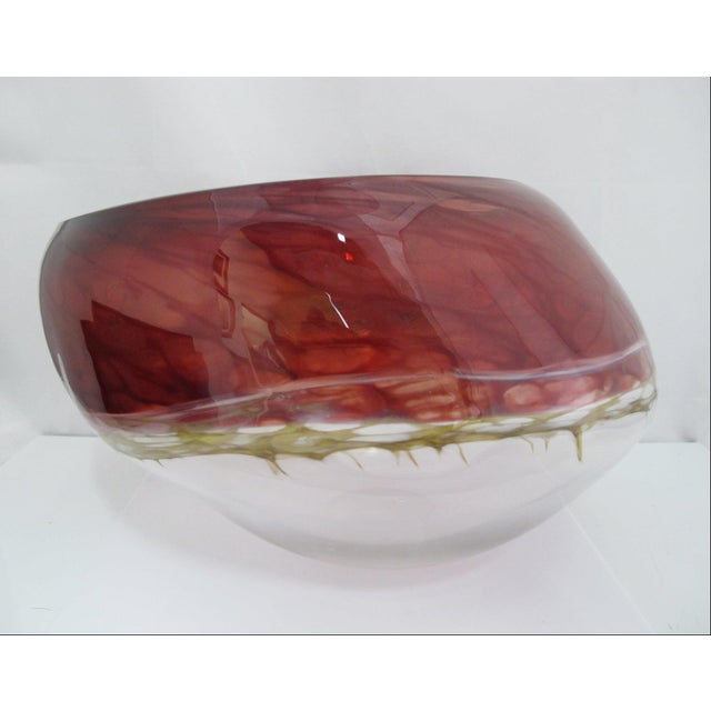 Tim Chilina Large Marbled Red Oregon Pacific Nw Art Glass Vase Bowl For Sale - Image 16 of 18