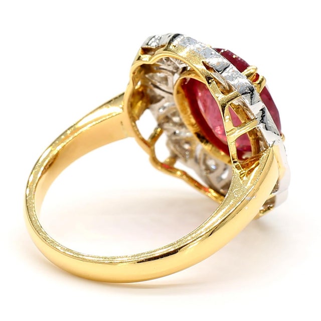 Metal Ruby and Diamond Halo Ring, Size 7.5 For Sale - Image 7 of 11