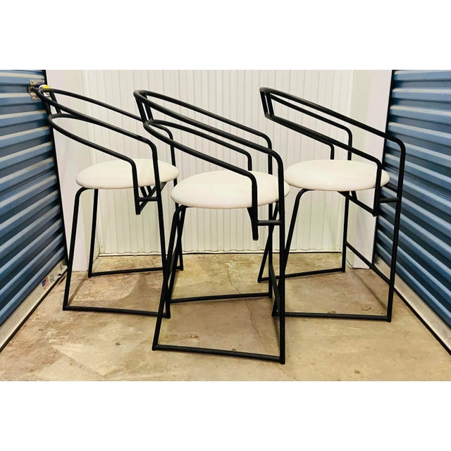 Contemporary 1990s Set of 3 Mid Century Postmodern Metal Frame Bar Stools by Cal-Style For Sale - Image 3 of 11