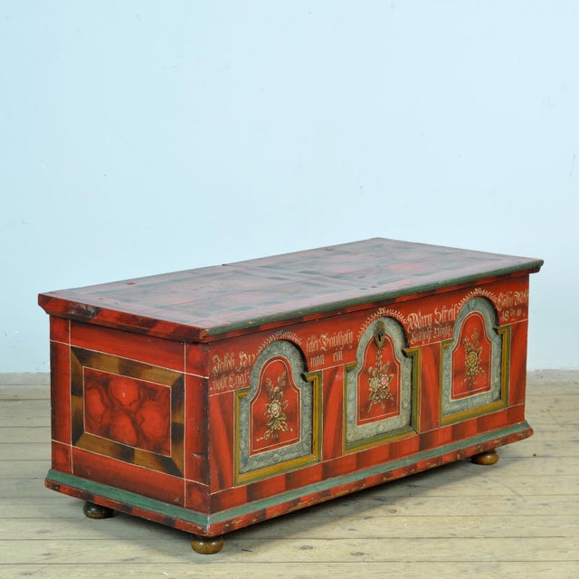 German bridal chest made in 1829. Hand-painted with beautiful fine details. The iron hinges are hand-forged. The chest is...
