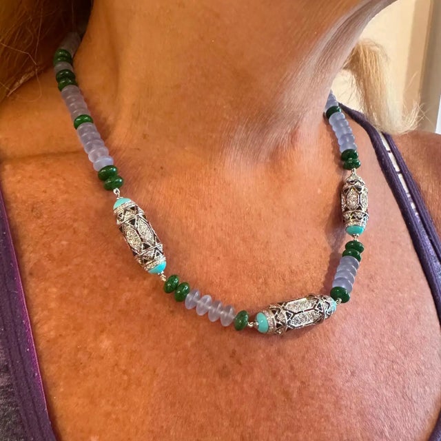 Lavender Cartier High Jewelry Géometrie & Contrastes Emerald Turquoise White Gold Necklace For Sale - Image 8 of 17