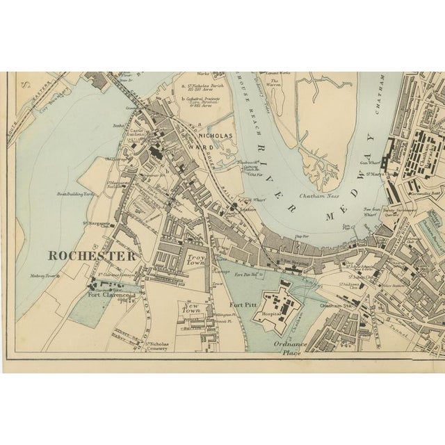 Decorative Map of Chatham, Rochester and Gillingham, Naval Dockyard Plan, 1885 For Sale - Image 4 of 9