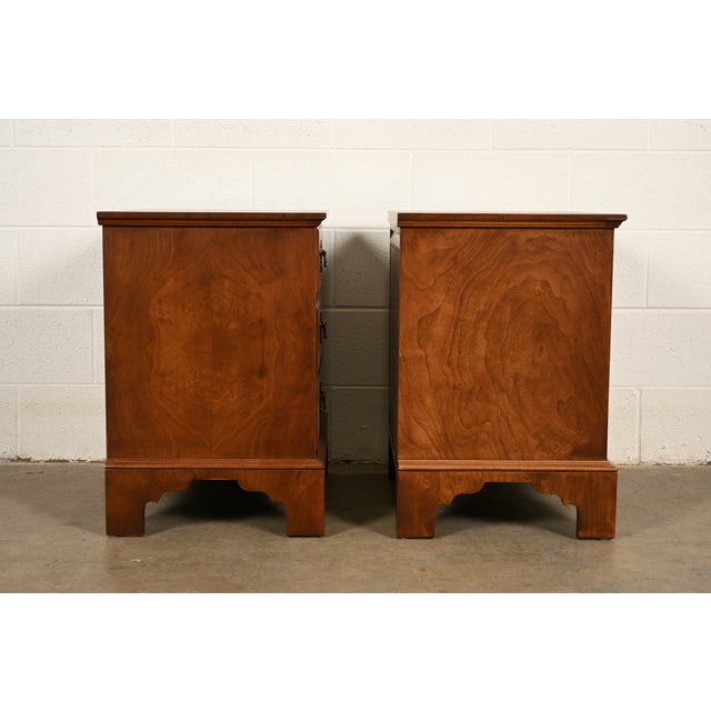 E. J. Victor Georgian Mahogany Three-Drawer Nightstands or Bachelor Chests, Newly Refinished For Sale - Image 10 of 12