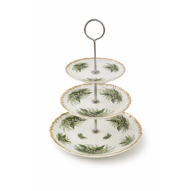 White Vintage Lily of the Valley 3-Tier Porcelain Tidbit Tray For Sale - Image 8 of 8