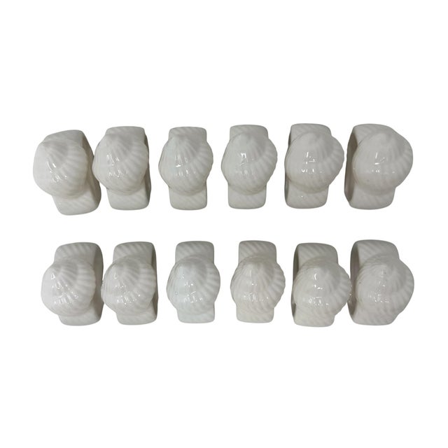 Vintage White Ceramic Seashell Napkin Rings - Coastal Table Decor - Set of 12 For Sale - Image 4 of 10