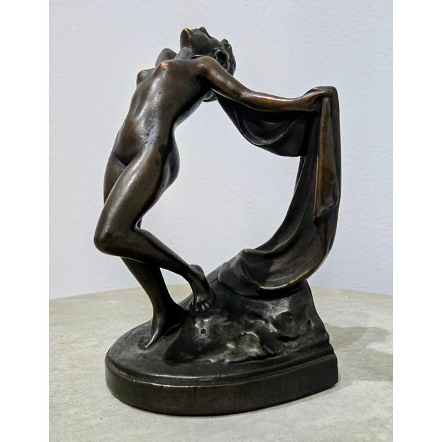 Art Deco Gotham Galvano Bronze Nude With Flowing Drape For Sale - Image 4 of 9