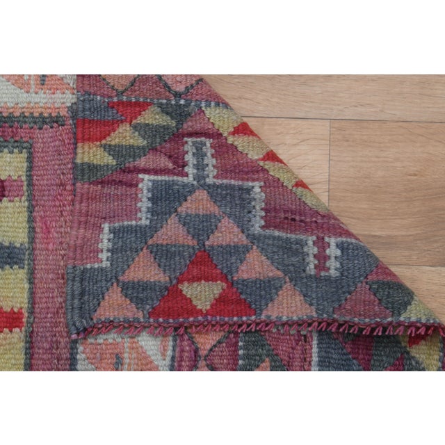 1970s Vintage Turkish Oushak Handmade Wool Cotton Pink Runner Rug For Sale - Image 9 of 11