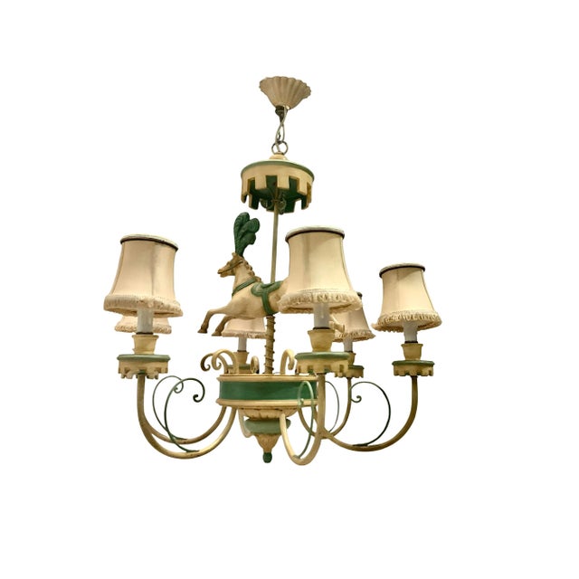 French Mid 20 Century Chandelier Carousel Horse 6 Arms Light Fixture Vintage French Whimsical Decor For Sale - Image 3 of 8