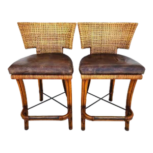Kreiss Bamboo Barstools Leather Pair