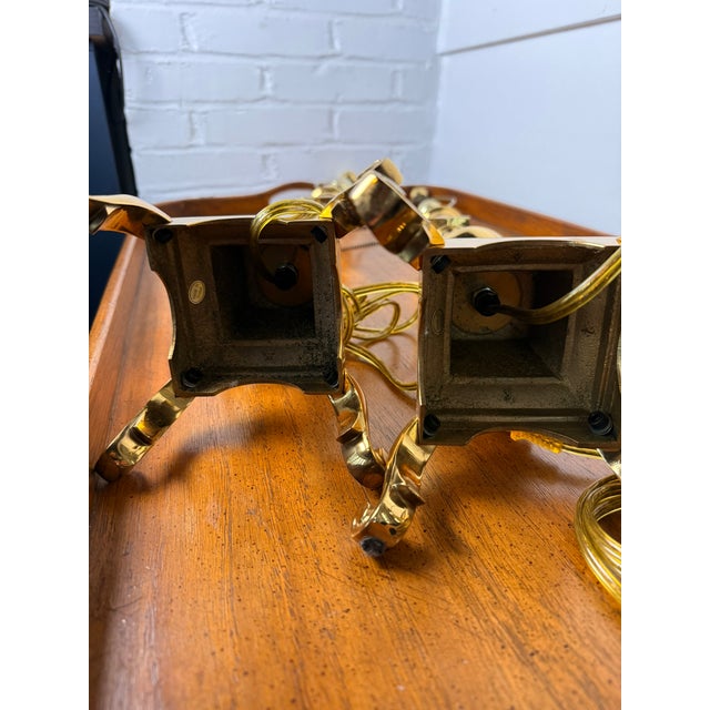 Mid 20th Century Tall Brass Footed Lamps - a Pair For Sale - Image 9 of 13