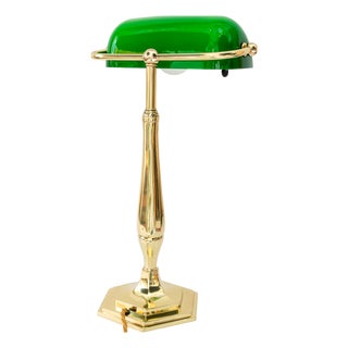 Banker Table Lamp with Glass Shade, Vienna, 1920s For Sale
