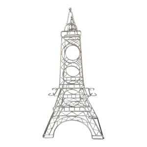 Late 20th Century Eiffel Tower Chromed 3 Bottle Free Standing Wine Rack & 4 Stemware Holder