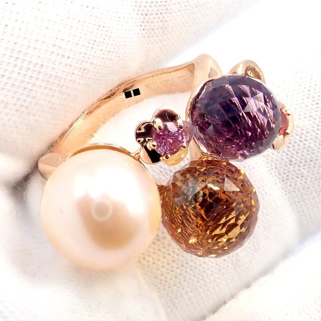 Chanel Mademoiselle Rose Gold Diamond Amethyst Citrine Ring, Size 5.75 For Sale - Image 11 of 11