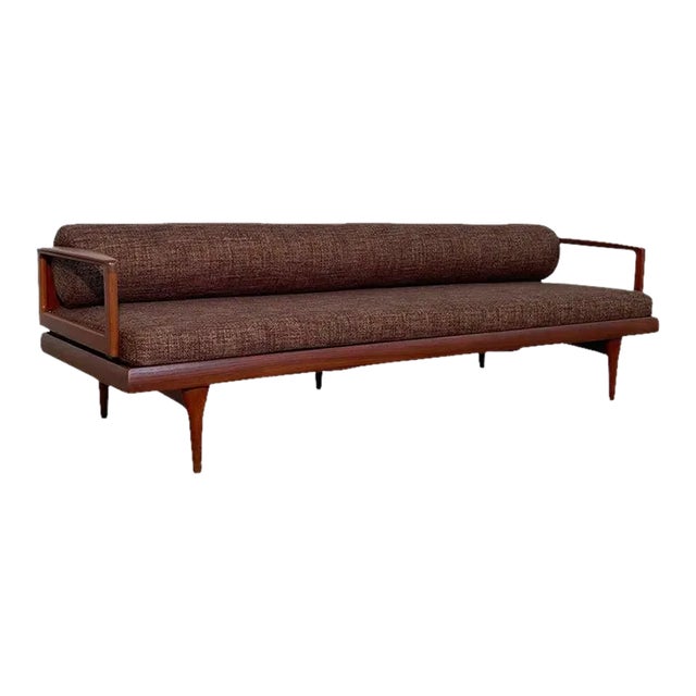 1960s Scandinavian Modern Low Teak Upholstered Sofa For Sale