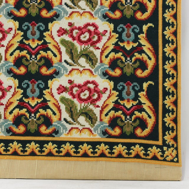 Vintage Floral Needlepoint Textile Art – Decorative Rose and Scrolling Acanthus Leaf Motif For Sale In New York - Image 6 of 8